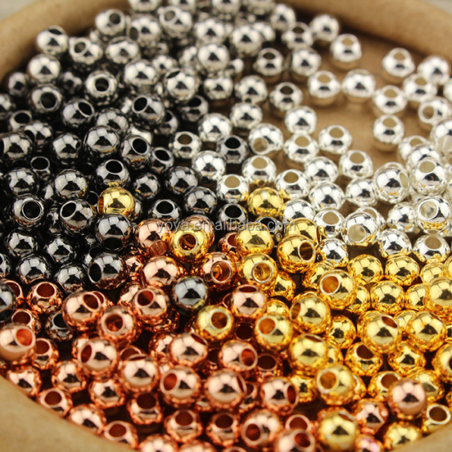 JS1239 4mm small silver rose gold gunmetal plated solid brass metal round ball beads