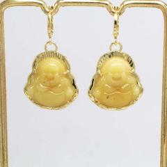EN1040  18k Gold Plated Jade Stone Laughing Buddha Huggie Hoop Earrings Spiritual Earrings