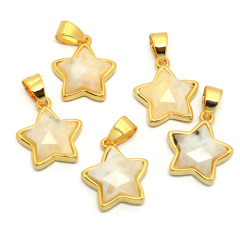 JF7301  New Dainty Faceted Natural Semiprecious Stone Round Pendants,Gold Bezel Faceted Gem Coin Pendant
