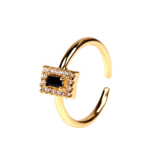 RM1223 fashion luxury 18K gold plate brass ring CZ mirco diamond pave rectangle stone ring for lady