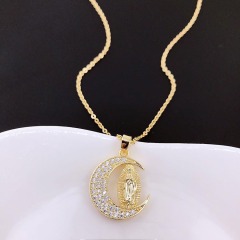 NZ1304 Gold CZ Micro Pave Blessed Mother Virgin Mary Saint Satellite Ball Chain Necklace Gold Women Jewelry