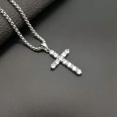 NS1139 high quality stainless steel box chain necklace cubic diamond cross chain  pendant men necklace
