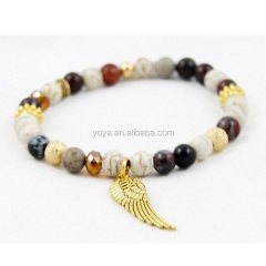 BRW4225 Fashion stone beaded Gold Angel Wing Charm Bracelet