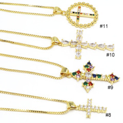NZ1177 Chic Diamond the Christian Religious Jewelry Cubic Zirconia CZ Micro Pave Cross Pendant Chain Necklace