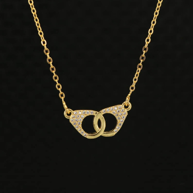 NZ1144  Dainty Bling Jewelry Gold Plated Zircon CZ Diamond Handcuff Pendant Chain Necklace