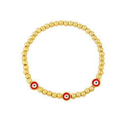 BM1056 Chic Tiny Gold Beaded White Shell Colorful Enamel Evil Eyes Beaded Elastic Bracelets for Ladies