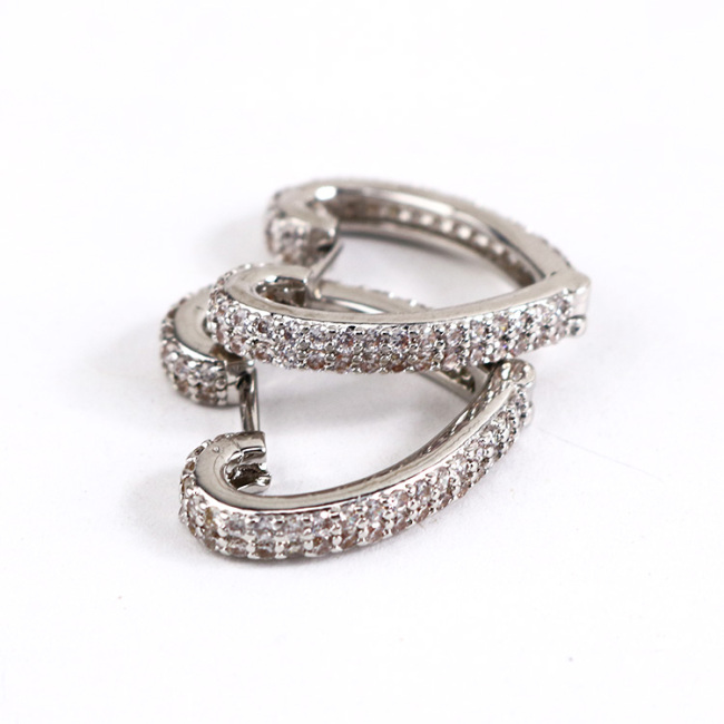 EC1634 2020 Womans Fashion Gold Plated Diamond CZ Micro Pave Heart Charm Huggie Earrings