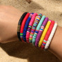 BP1011 Trial Jewellery Multicolor Bohemian Elastic Heishi Beads Bracelets, African Vinyl Polymer Filo Clay Disc Beads Bracelets