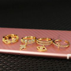 RM1094 Chic Dainty Diamond CZ Micro Pave Heart Eye Charm Cross Finger Rings