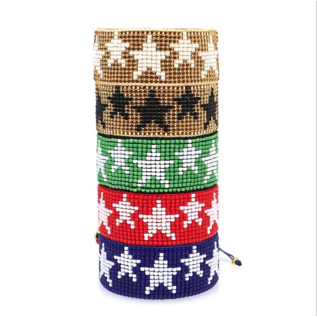 BG1055 Woven Boho Miyuki Seed Loom Beaded Star Pentagram Pattern Cuff Bracelet