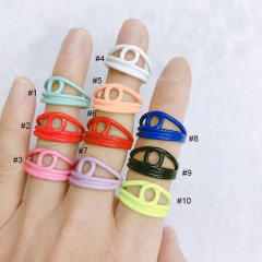 RA1024 Neon Enamel Rainbow Colored Brass Metal paper clip Stackable Rings for Ladies