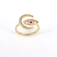 RM1405 New Protection Jewelry Chic CZ Paved Crescent Moon and Multi Colored Colorful Enamel Rainbow Evil Eyes Rings for Ladies