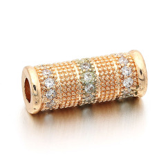 CZ7361 Wholesale CZ Micro Pave Large Hole Tube Spacer Beads Charms,Cubic Zirconia Separator Tube Drum Barrel Beads For Findings