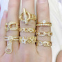 RM1183 New Dainty Gold Plated Diamond CZ Micro Pave Toggle Curb Cuban Chain Zipper Oval Double Stack Cocktail Rings