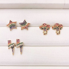 EC1443 Chic Dainty Rainbow Diamond CZ Micro Pave Lightning Bolt Thunder Cactus Star Stud Earrings
