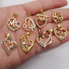 CZ8533 18K Gold Plated Diamond CZ Crystal Pave Mom Mama Pendants,Mother's Day Jewelry Gift