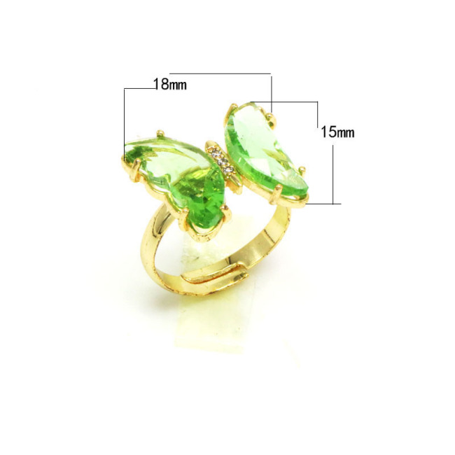 RM1141 Chic Dainty Bling Rhinestone Crystal Gold Plated CZ Micro Pave Butterfly Finger Rings for Women Ladies