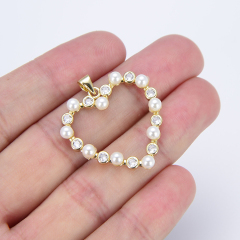 CZ8332 18K Gold Plated Pendant, Cubic Zirconia Pave Pearls Heart Love Charm Pendant,  Jewelry Making supply