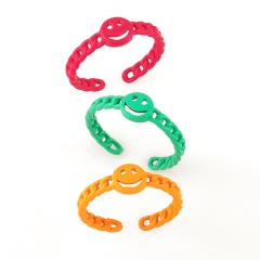 RA1022 Neon Enamel Rainbow Colored Brass Metal smile Stackable Rings for Ladies
