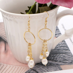 EP1006 Trendy stainless steel pearl women hoop earring ,fashion freshwater pearl ladies hook earring