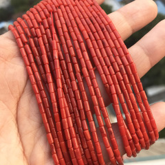 CB8131 Minimal Tiny Coral Red gemstone column tube beads,small bamboo coral cylinder tube beads