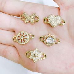 CZ8356 Bling Jewelry Supplies Gold Plated CZ Pave Star Heart Butterfly Charm Connectors for Bracelet Necklace Jewelry Making