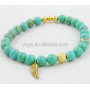 BRW4217 Fashion Small Gold Angel Wing Charm Bracelet Jewelry, Turquoise Beaded Bracelet With Wing
