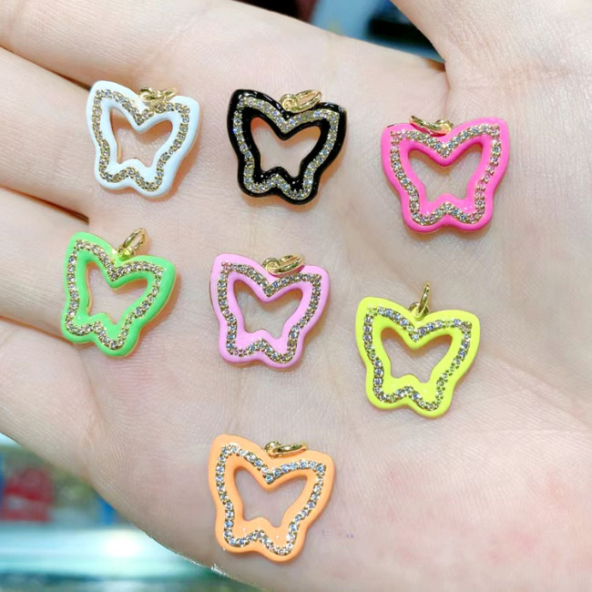 CZ8447 New Micro Pave CZ Enamel Rainbow Multicolor Butterfly Charm Pendants