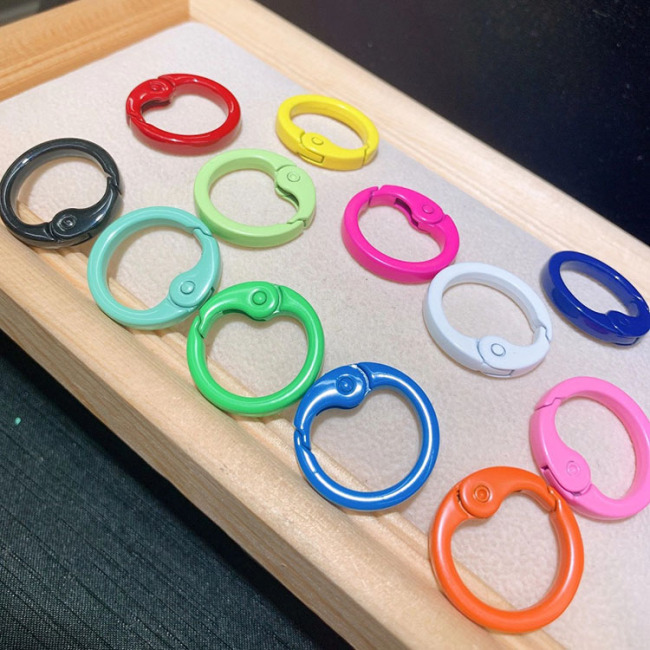 JF1327 Enamel Neon Round Circle Snap Clip Trigger Clasps Spring Gate Buckle for Jewelry Necklace Making