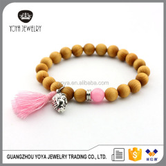 BN1030F wooden beaded pink tassel bracelet buddha charm prayer bead stretch women bracelet
