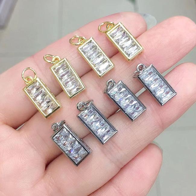 CZ8458 Trendy 18k Gold CZ Diamond Micro pave Baguette Rectangle Charm Pendants,Cubic Zirconia Rectangle Pave Pendant