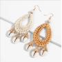 EN1029 2019 Latest Raffia Woven Ratton Wicker with Wire Wrapped Conch Shell Charm Earrings for Women