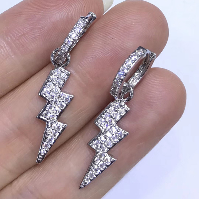 EC1243 Popular Dainty Gold CZ Micro Hoop with Lightning Bolt Charm Huggie Earring