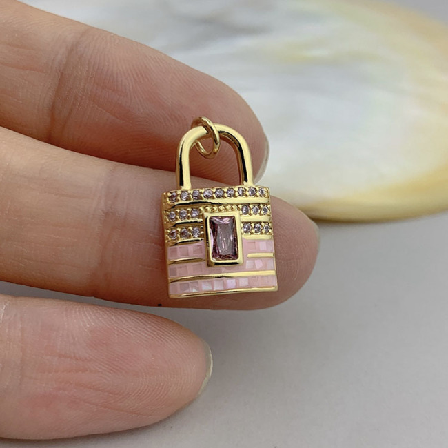 CZ8485 Dainty Pink Shell CZ Pave Crescent Star Heart Virgin Mary Lock Charm Pendants