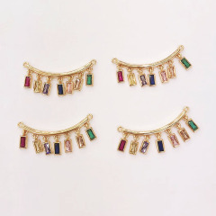CZ8301 Mini Gold Rainbow Cubic Zirconia CZ Micro Pave  Evil Eyes Rectangle CZ Spike Charm Pendants for Necklace Jewelry Making