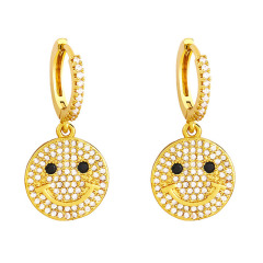 EC1755 Trendy 18K Gold Plated Brass Smily Face Ladies Earring ,Fashion Earrings Smile faces  Hoop CZ Pave Copper Women Earrings