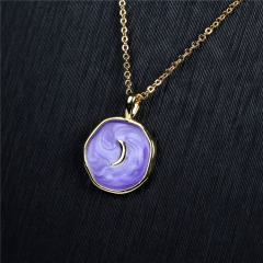 NM1233 Dainty Gold Enamel Heart Lightning Bolt Star Moon Medallion Coin Chain Necklace