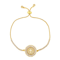 BC1334  Colored CZ diamond Micro Pave Gold Plated Mary Cross Tree  Eyes Charms Bracelet,CZ Adjustable Bracelets Jewelry