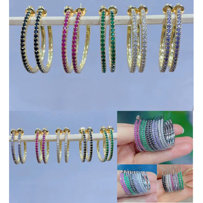 EC1800 2022 Chic 18k Gold Plated Rainbow Zircon Cubic Zirconia CZ Micro Pave Hoops Earring for Women