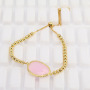 BN4017  Chic Women's Faceted Cat's Eye Gemstone Gold Bezel Wrapped Charm Bracelet with Small 4mm Gold Beads Adjustable Chain
