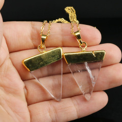 NE2509 Fashion gold plated Clear Quartz Triangle Pendant Necklace