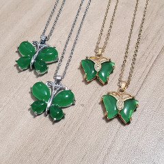 NN1135 stainless steel chain necklace natural stone jade butterfly necklace