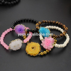 BRH1519 Wholesale 6mm stone beaded geode sunflower Solar Quartz charm bracelet,drusy bracelet BRH1519 Wholesale 6mm stone beaded geode sunflower Solar Quartz charm bracelet,drusy bracelet