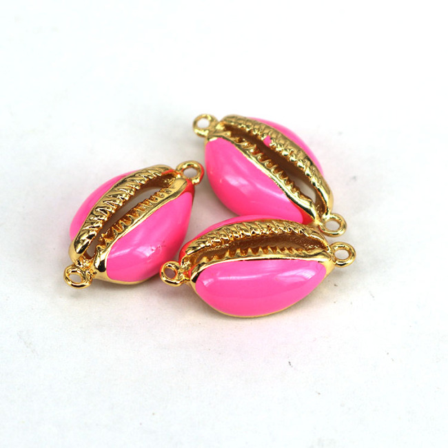 JF8713 Beach Charm Gold Plated Enameled Cowrie Shell Charms Connectors, Enamel Seashell Shells with double bail