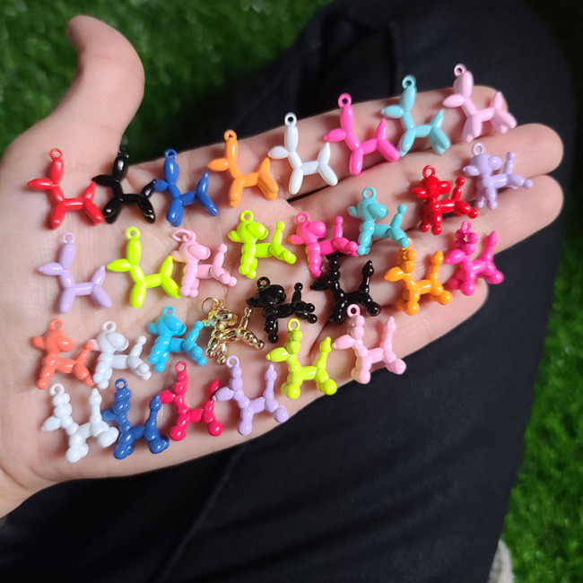 JS1554 New Fashion Multicolor Cute Colorful Rainbow Enamel Brass Metal Balloon Puppy Poodle Dog Charm Pendants