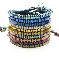 BRS1628 Fashion fine colorful plated faceted hematite square bead macrame bracelet