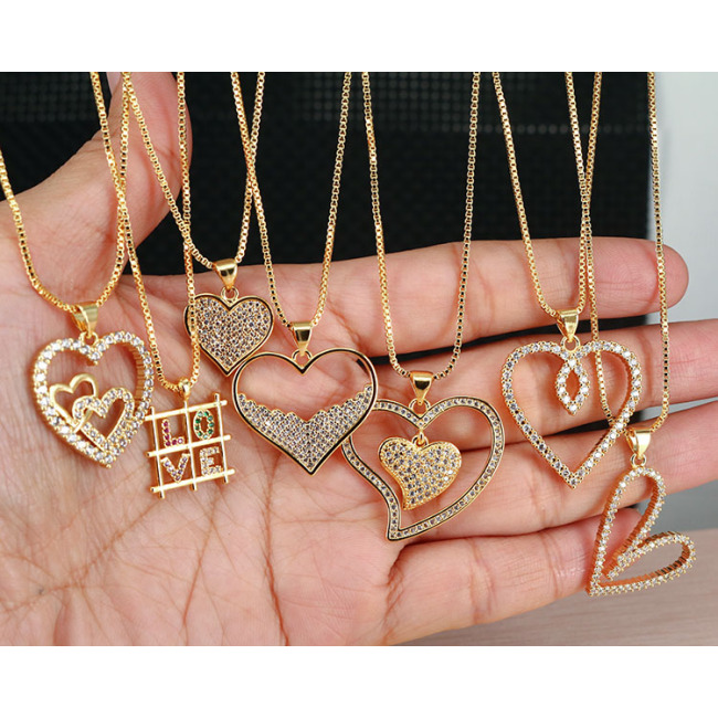 NZ1063 New Diamond Jewelry Chic Cubic Zirconia CZ Micro Pave Love Heart Pendant Chain Necklace