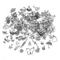 JF3801 Bulk Assorted Antique Silver Tone Alloy Metal Animal Heart Cross Feather Flower Charms for DIY Jewelry Making
