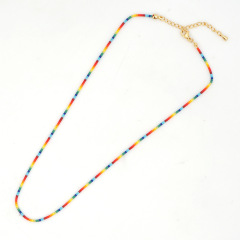 NG1010 miyuki seed beads chain Tiny Mini  rainbow colorful beaded necklace stainless steel,Initial jewelry for Women