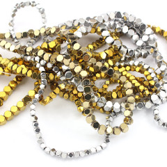 HB3125 Silver gold hematite gemstone beads,faceted square cube loose hematite stone beads